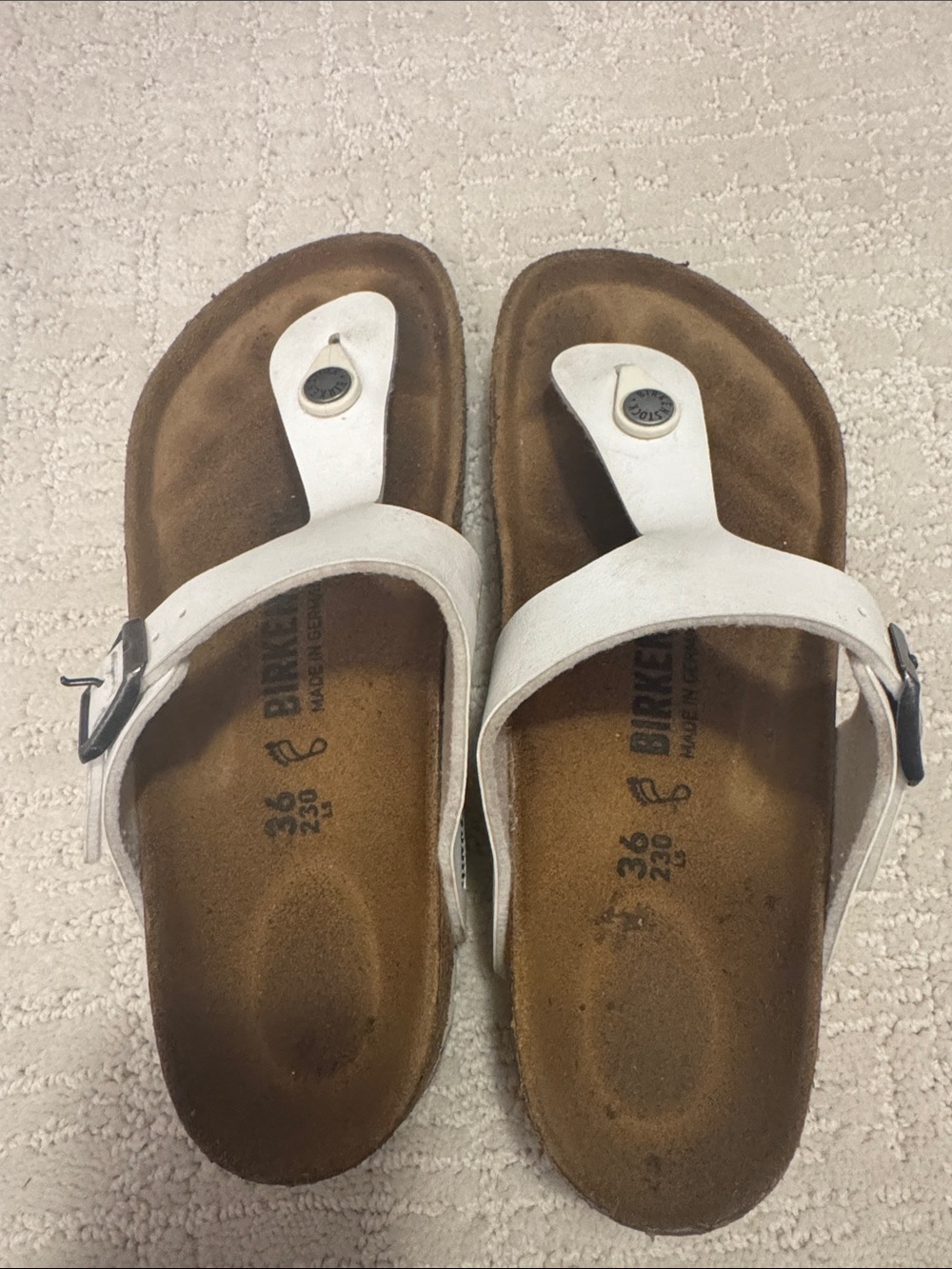 Birkenstock White Leather Thong Sandals with Buckle